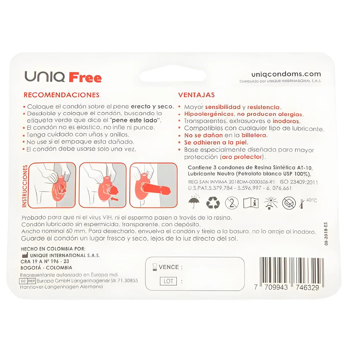 uniq free preservatifs sans latex avec anneau de protection 3 unites