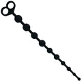 Chapelet anal Jaiden Intense en silicone noir présenté en diagonale, double anneau de prise et billes dégressives, jouet souple pour une stimulation anale douce.