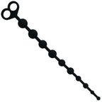 Chapelet anal Jaiden Intense en silicone noir présenté en diagonale, double anneau de prise et billes dégressives, jouet souple pour une stimulation anale douce.