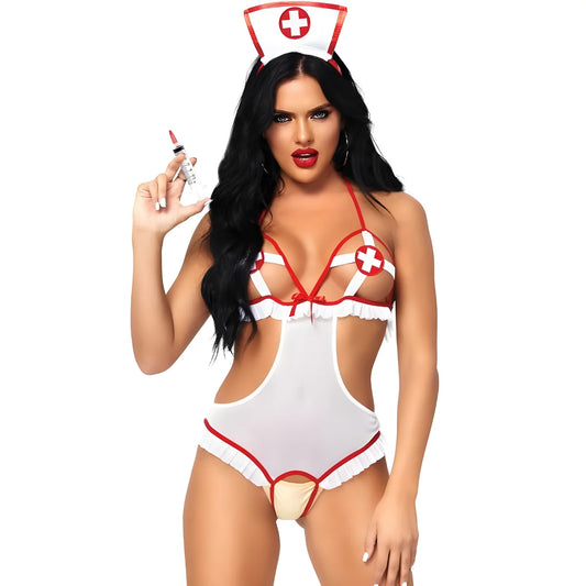 leg avenue nurse teddy ouvert crothless taille unique