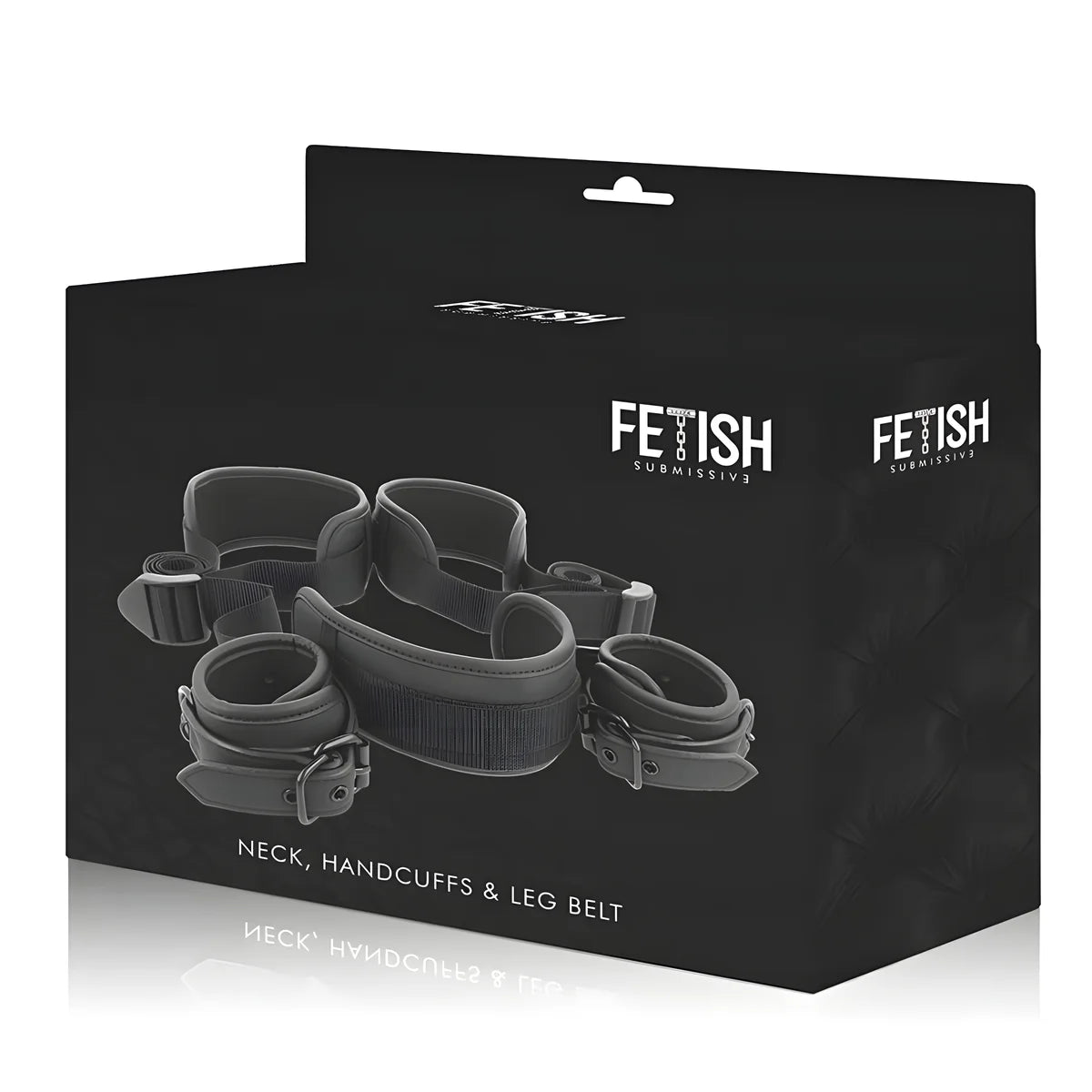 fetish submissive position jambes ouvertes avec menottes doublees en noprene