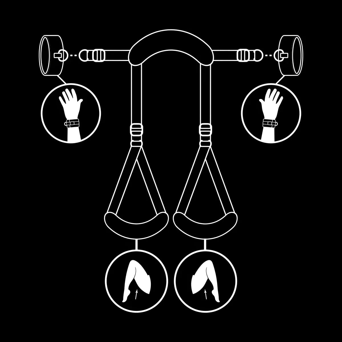 fetish submissive position jambes ouvertes avec menottes doublees en noprene