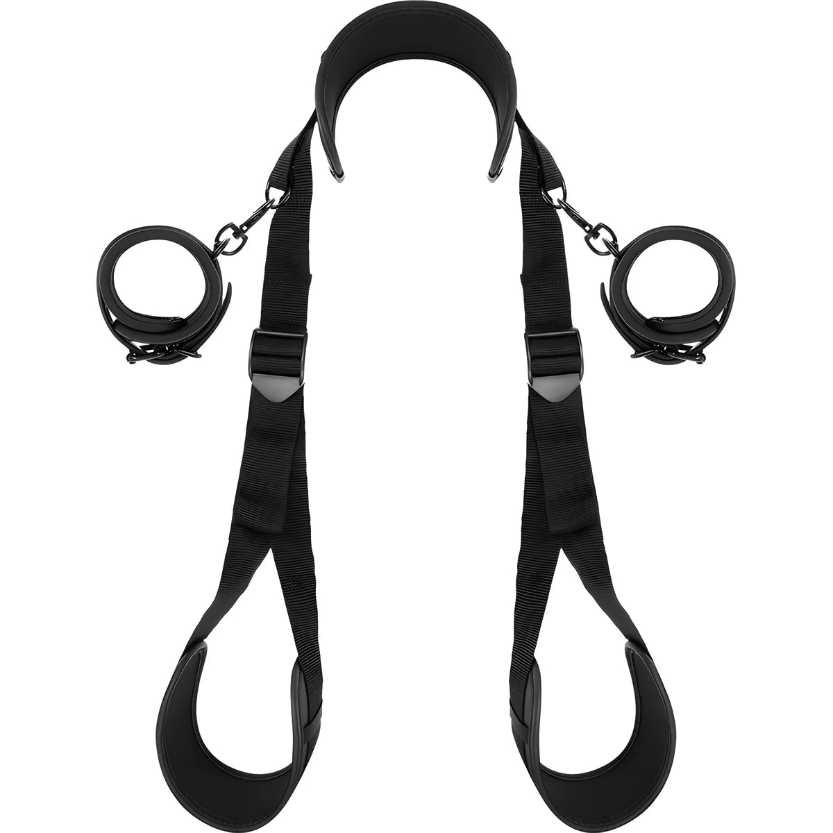 fetish submissive position jambes ouvertes avec menottes doublees en noprene