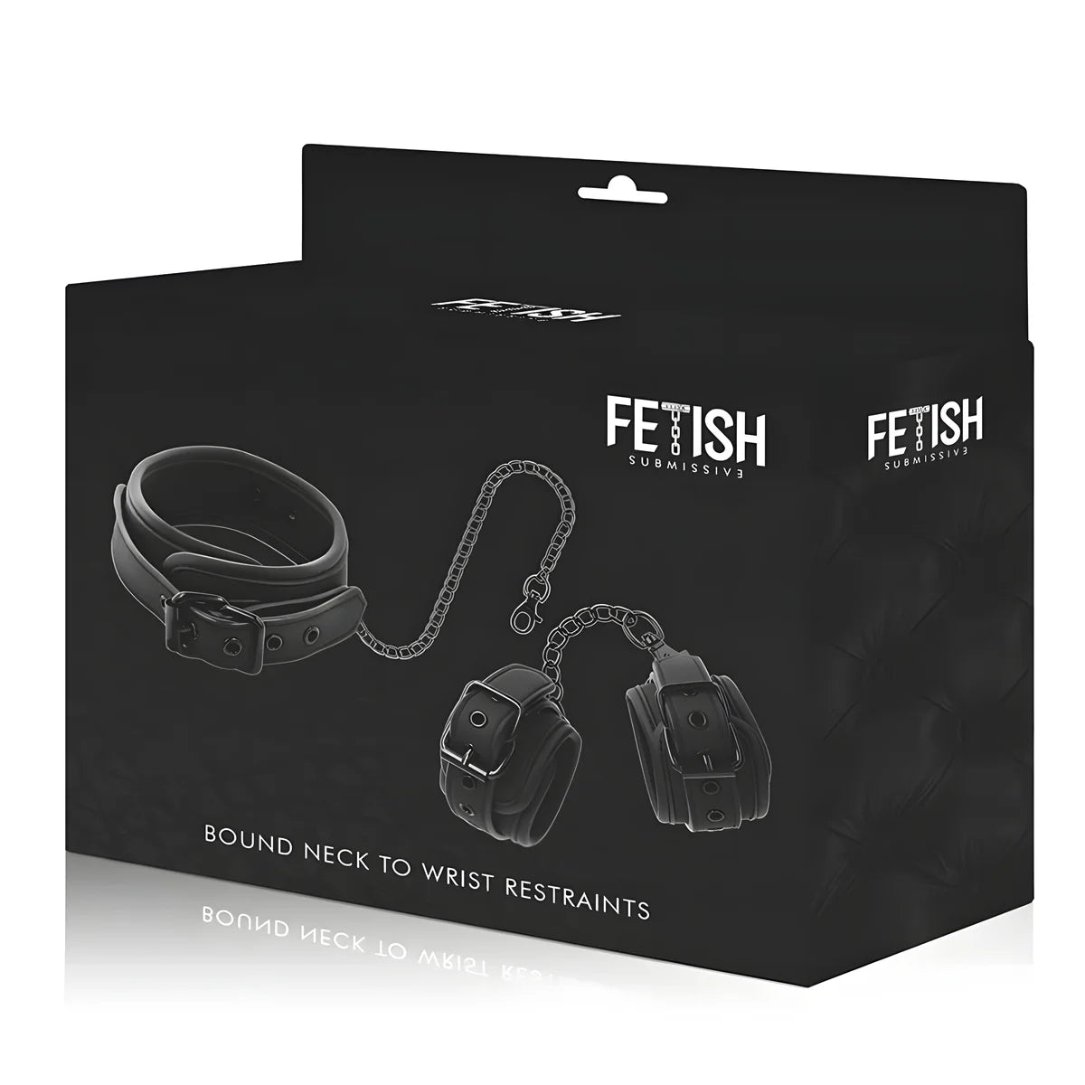 fetish submissive collier et menottes en cuir vegan avec doublure en noprene