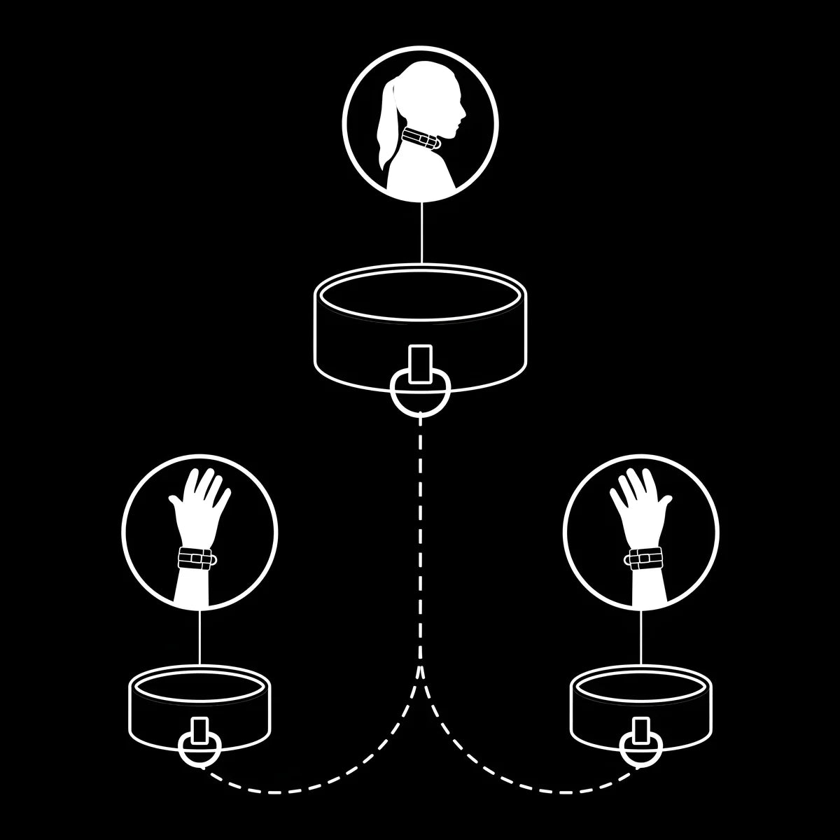 fetish submissive collier et menottes en cuir vegan avec doublure en noprene