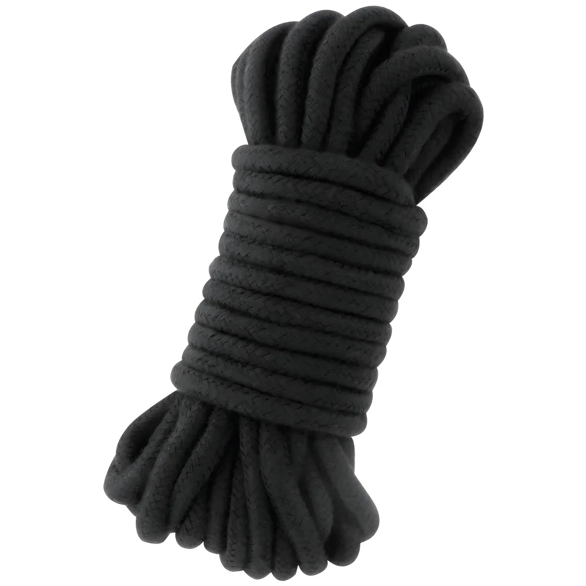 Corde de bondage japonaise en coton noir Darkness enroulee en faisceau compact. Coton doux sur la peau et maniable a bonne tenue des noeuds pour le shibari et la restriction.