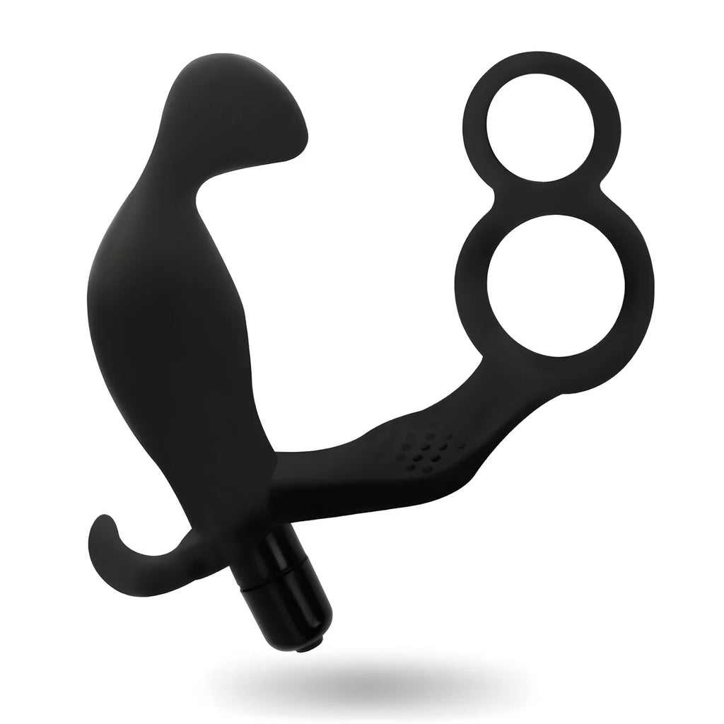 addicted toys plug anal avec double anneau penis et testicules noir