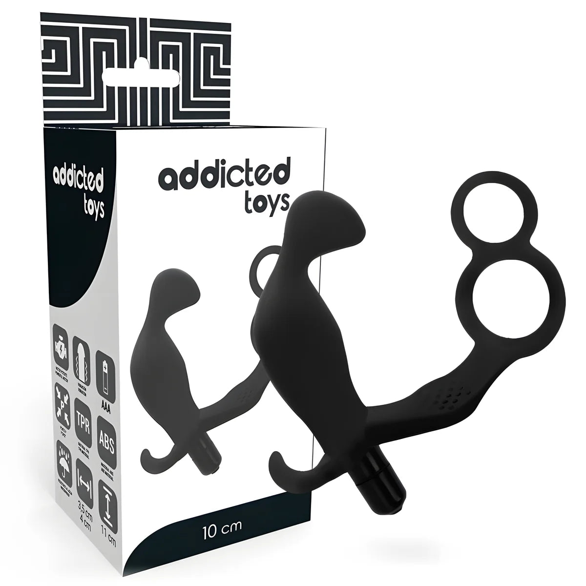 addicted toys plug anal avec double anneau penis et testicules noir