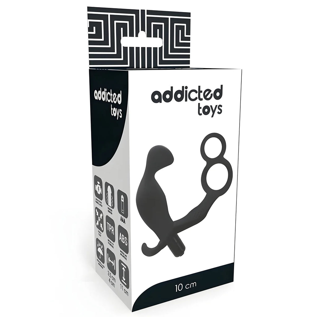 addicted toys plug anal avec double anneau penis et testicules noir