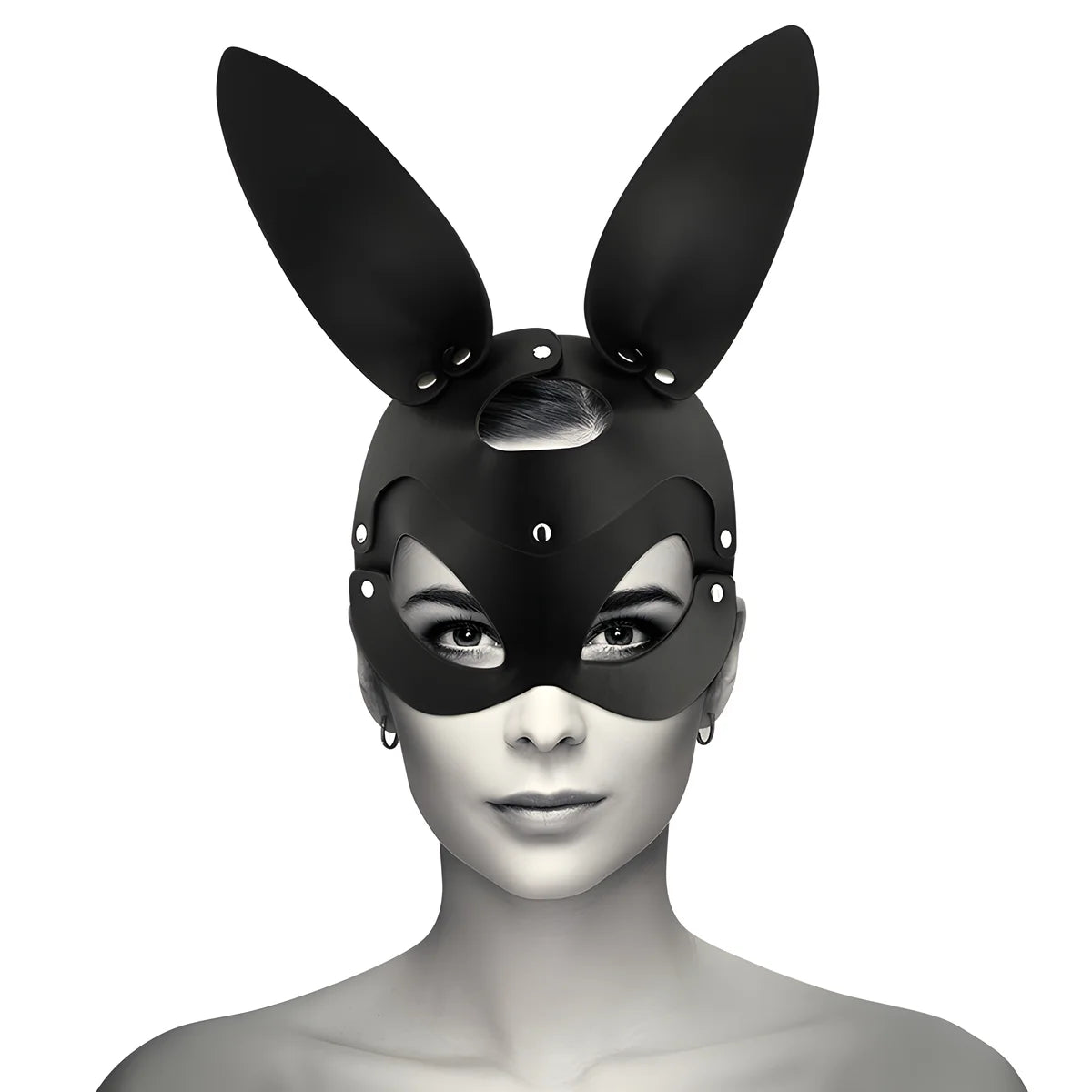 coquette chic desire masque en cuir vegan avec oreilles de lapin