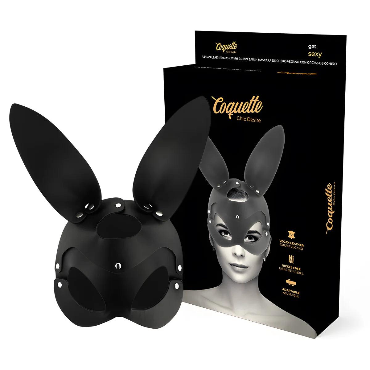 coquette chic desire masque en cuir vegan avec oreilles de lapin
