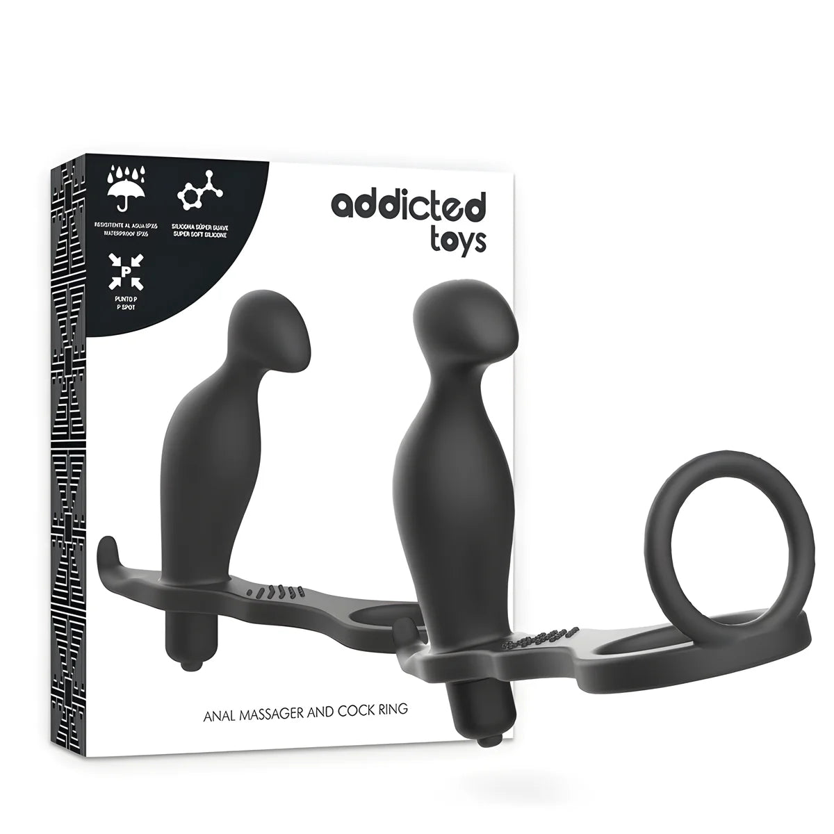 addicted toys plug anal avec anneau en silicone noir 12 cm