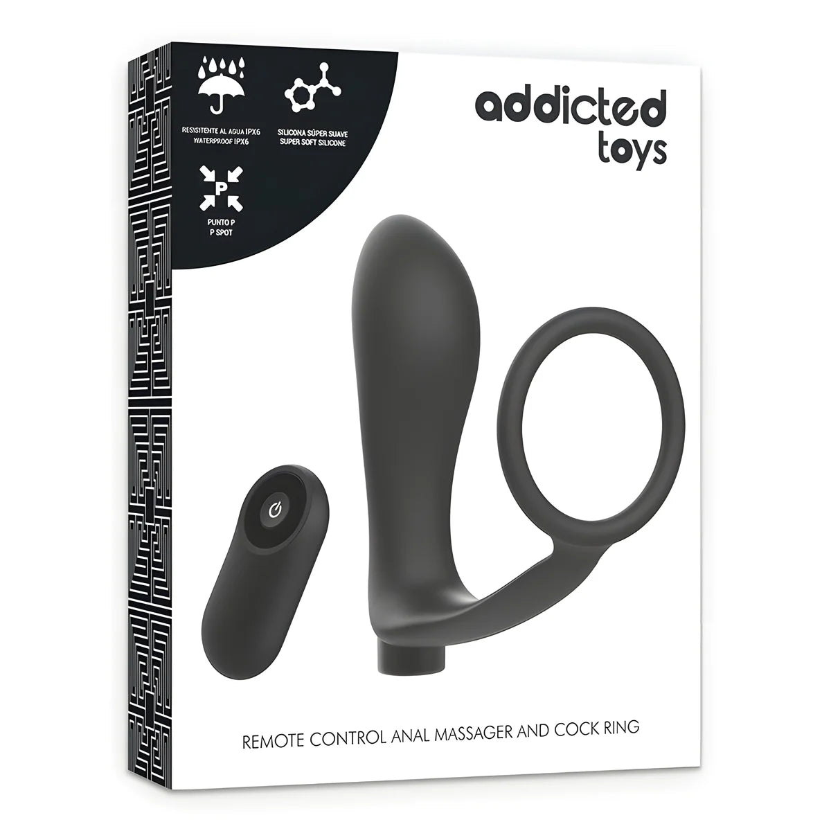 addicted toys anneau penis avec telecommande plug anal noir rechargeable