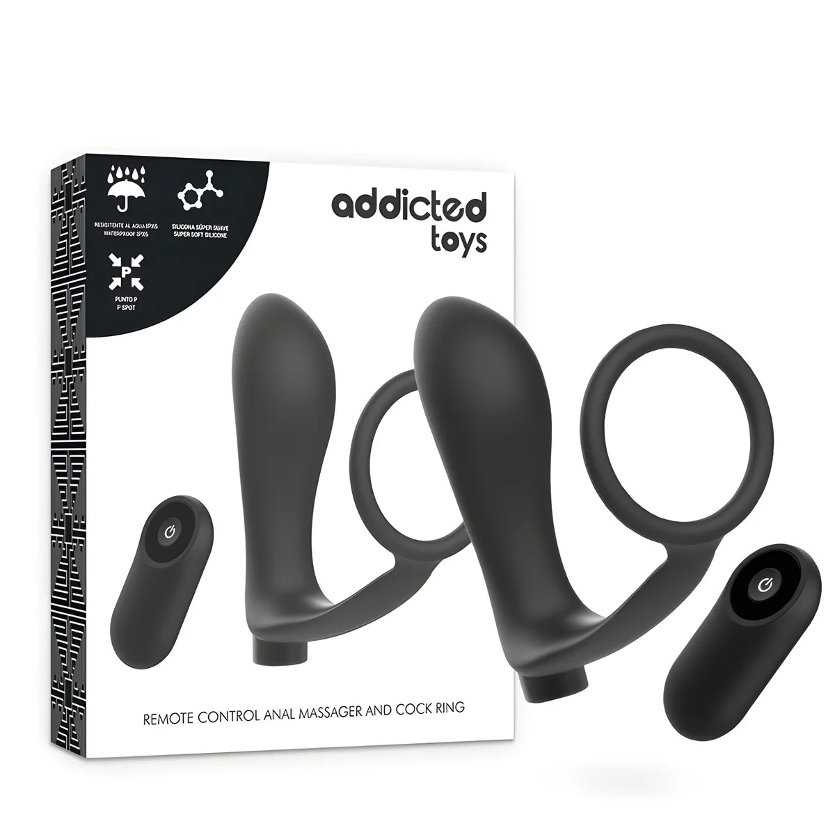 addicted toys anneau penis avec telecommande plug anal noir rechargeable