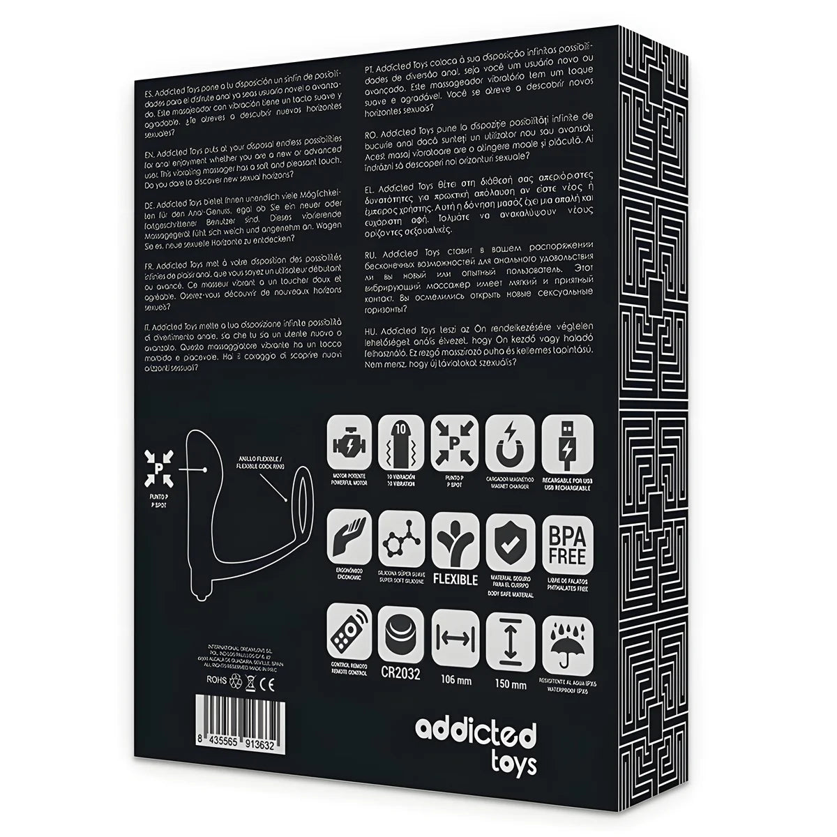 addicted toys anneau penis avec telecommande plug anal noir rechargeable