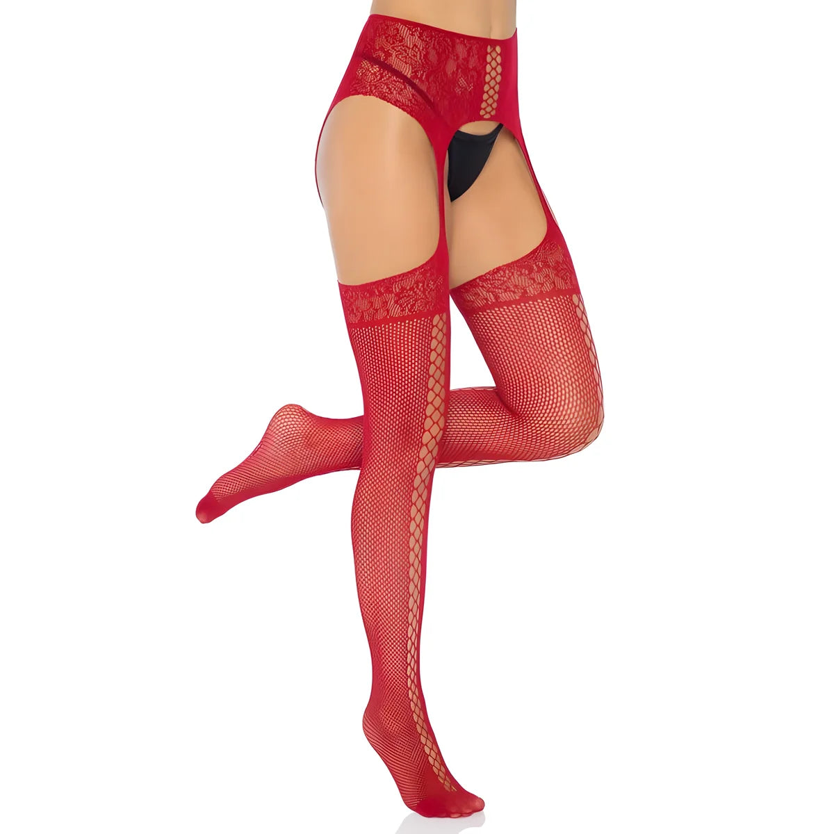 leg avenue medias de encajes con liguero burdeos talla unica