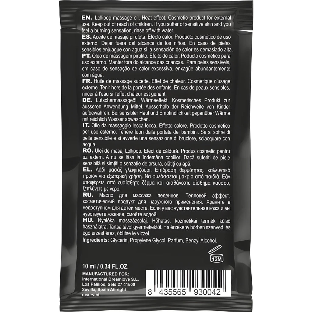 coquette chic desire huile de massage kissable de poche avec sucette effet chaleur 10 ml