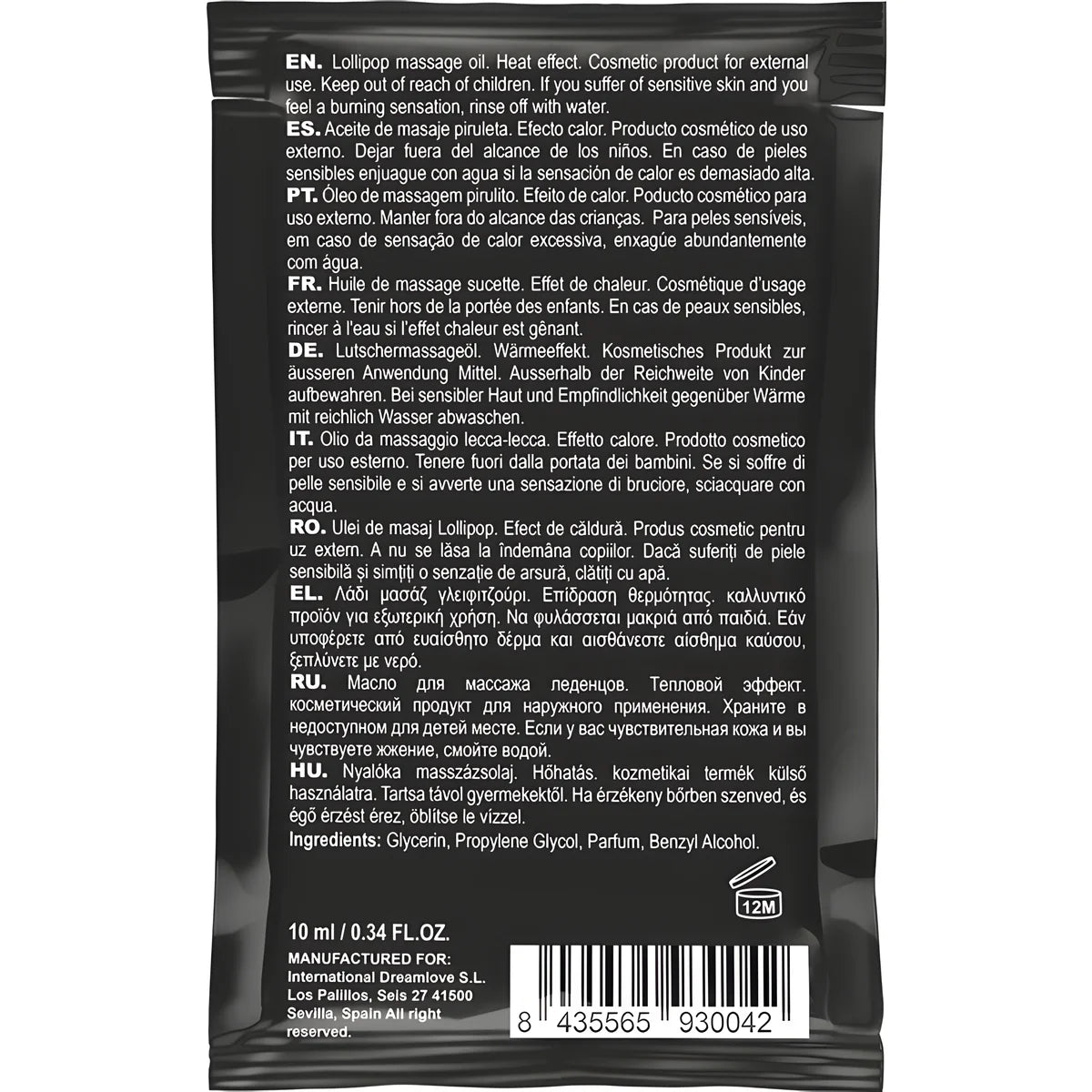 coquette chic desire huile de massage kissable de poche avec sucette effet chaleur 10 ml