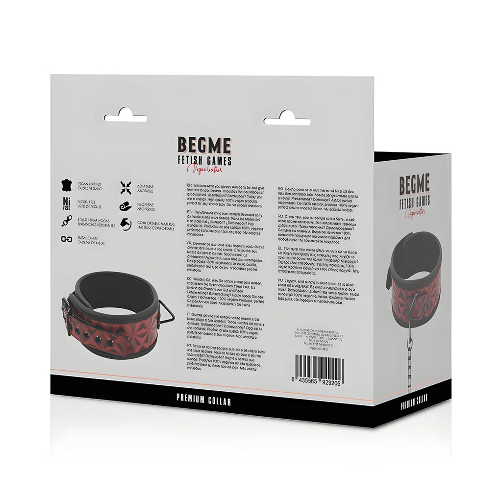 begme collier en cuir vegan premium edition rouge avec doublure en neoprene