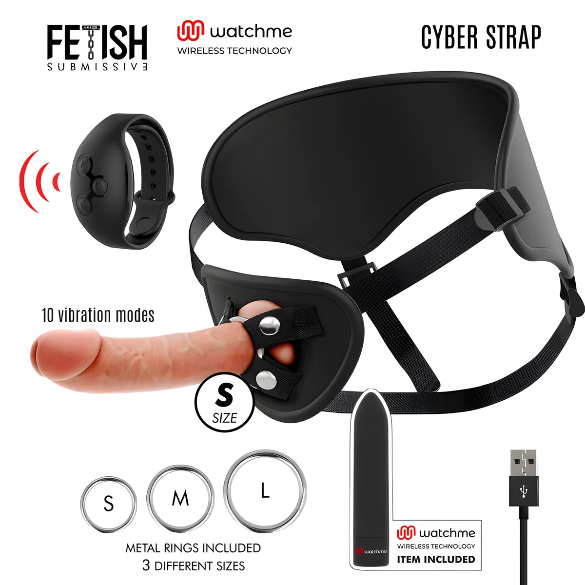 fetish submissive cyber strap harnais avec gode et telecommande bullet technologie watchme s