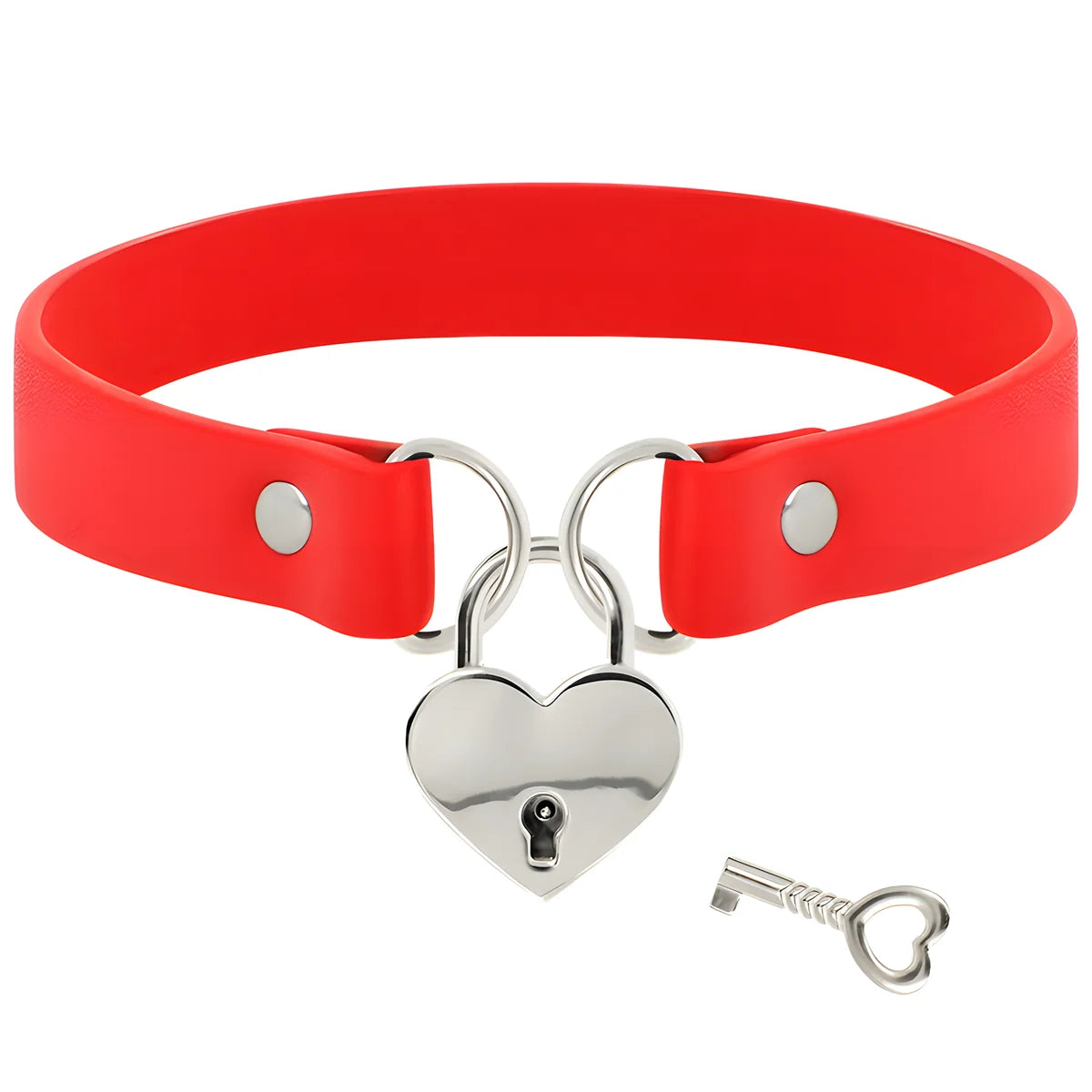 coquette chic desire collier en cuir vegan rouge avec accessoire coeur avec cl