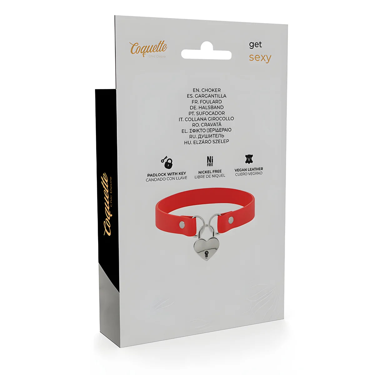 coquette chic desire collier en cuir vegan rouge avec accessoire coeur avec cl