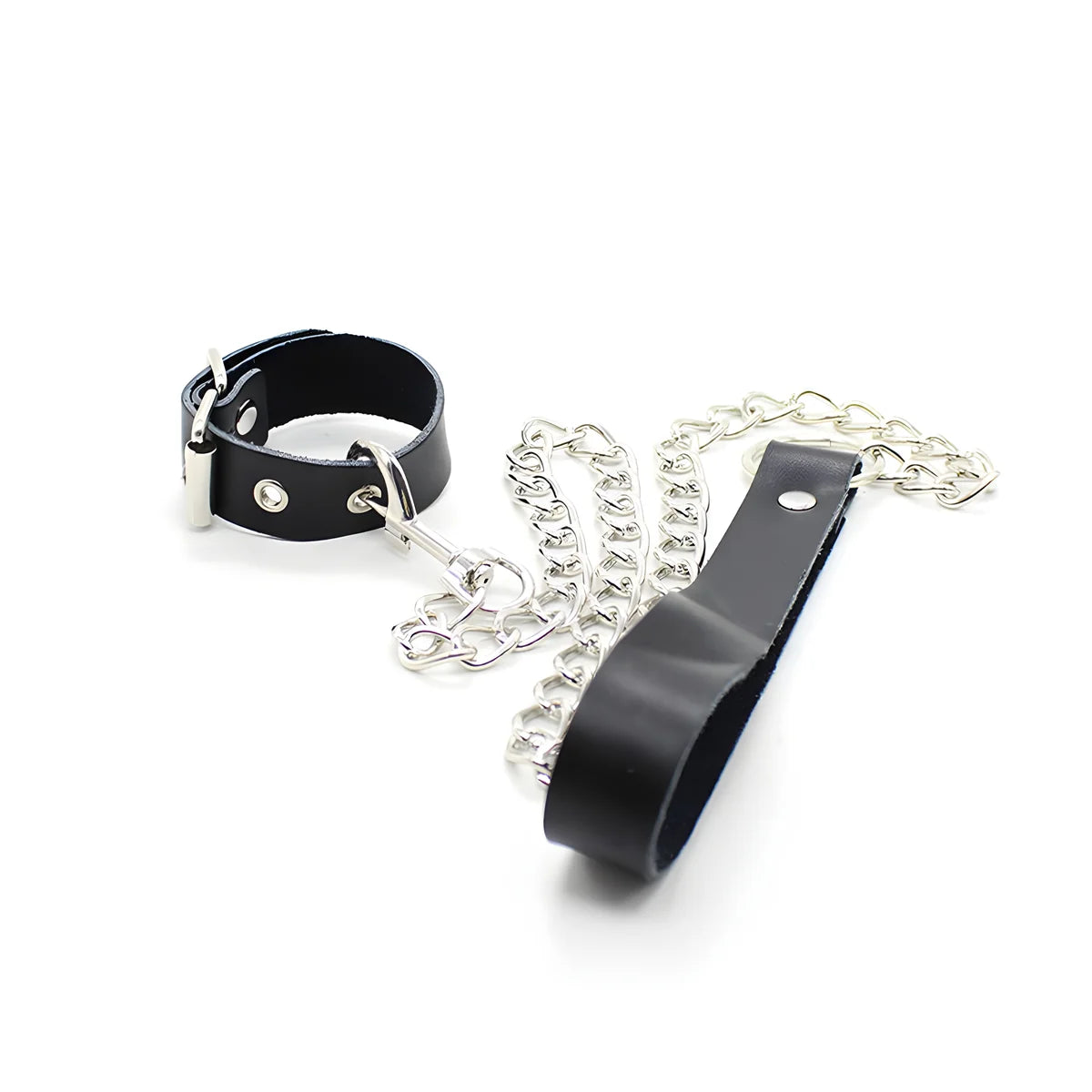 ohmama fetish collier penis et bracelet en cuir avec chaine metallique