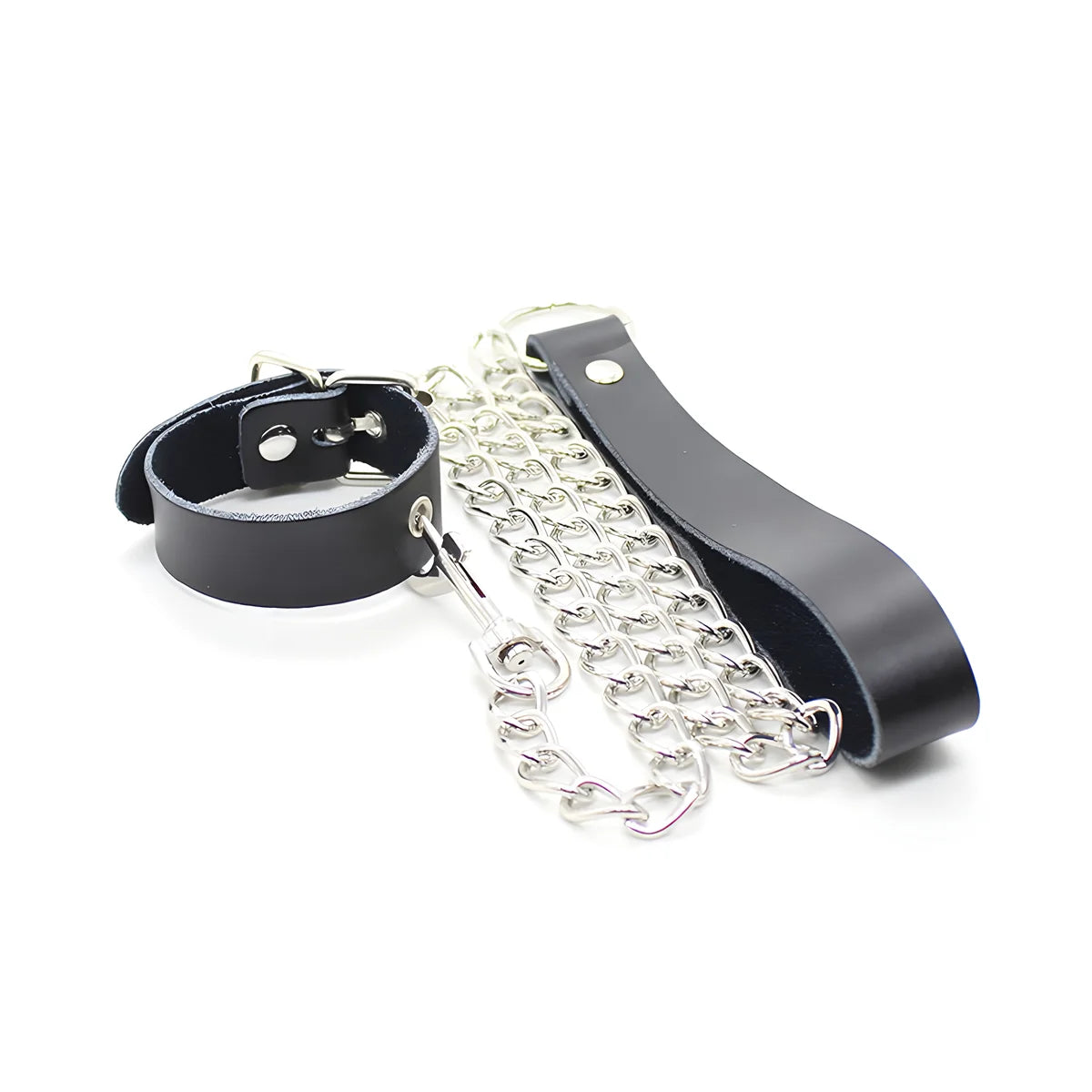 ohmama fetish collier penis et bracelet en cuir avec chaine metallique