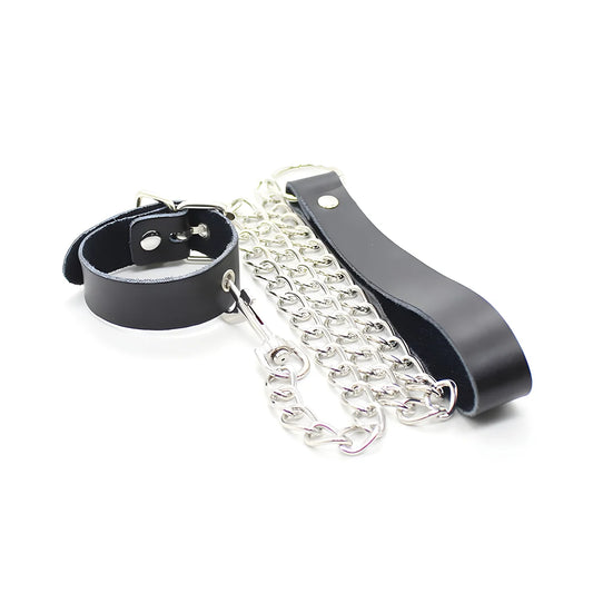 ohmama fetish collier penis et bracelet en cuir avec chaine metallique
