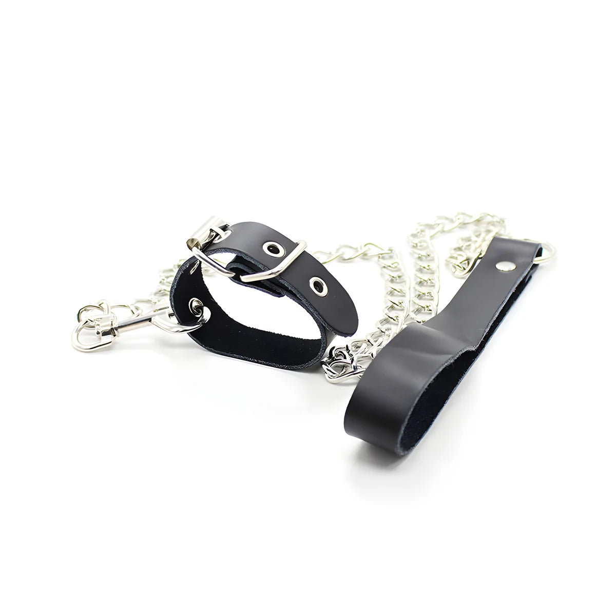 ohmama fetish collier penis et bracelet en cuir avec chaine metallique