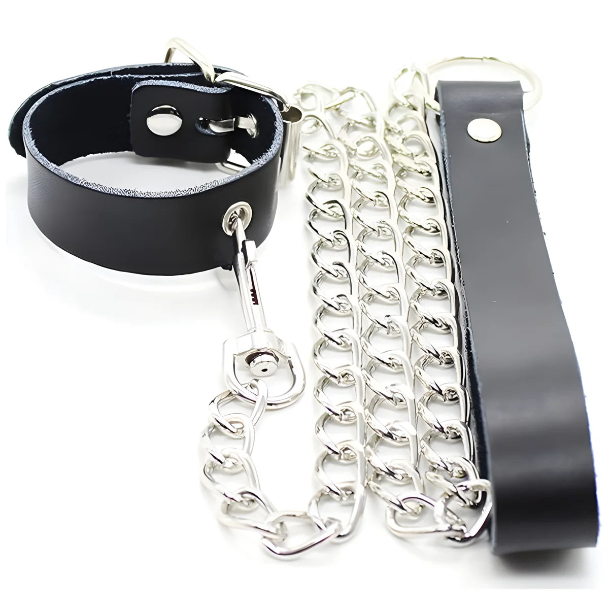 ohmama fetish collier penis et bracelet en cuir avec chaine metallique