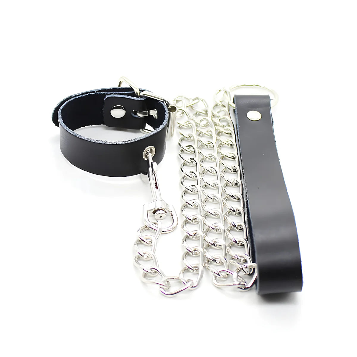 ohmama fetish collier penis et bracelet en cuir avec chaine metallique