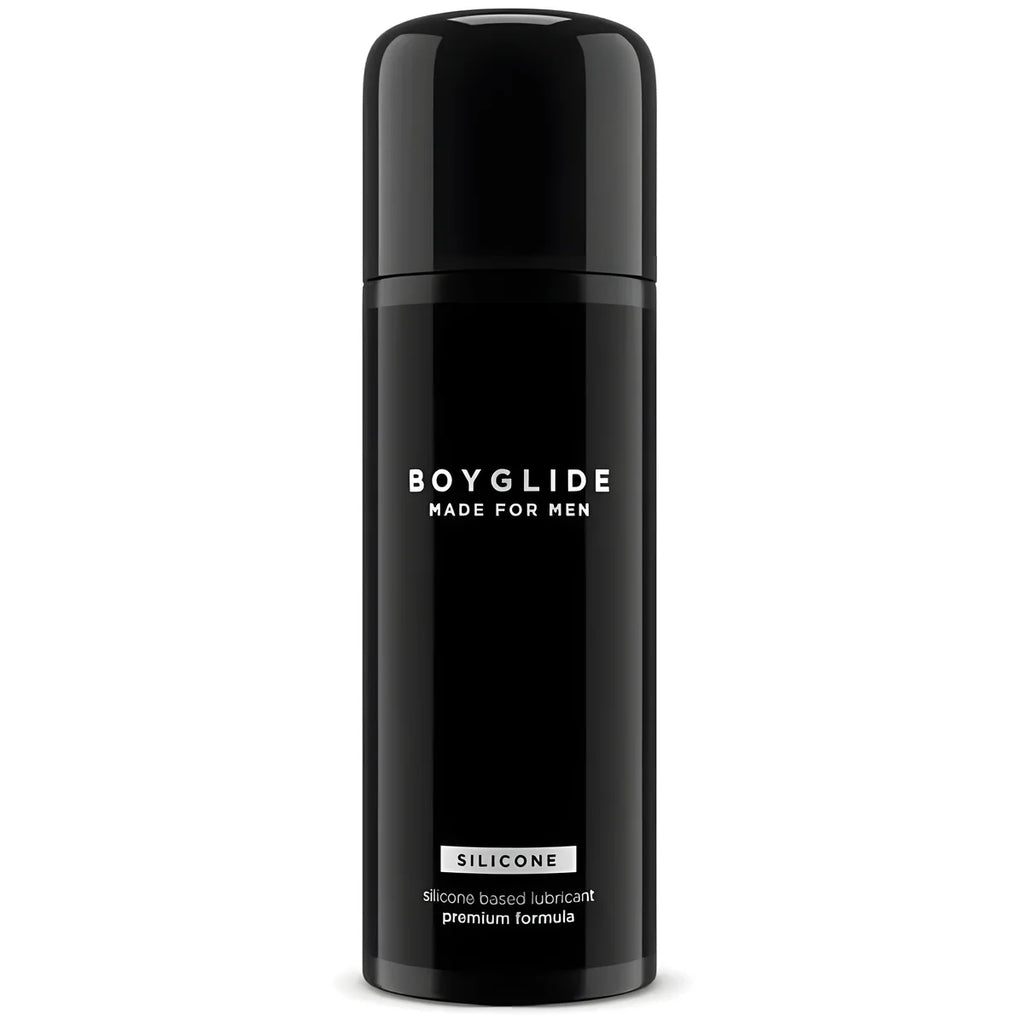 Flacon Boyglide Made For Men Silicone vu de face format compact, lubrifiant base silicone premium pour homme, etiquette noire sobre, longue tenue confort prolonge.