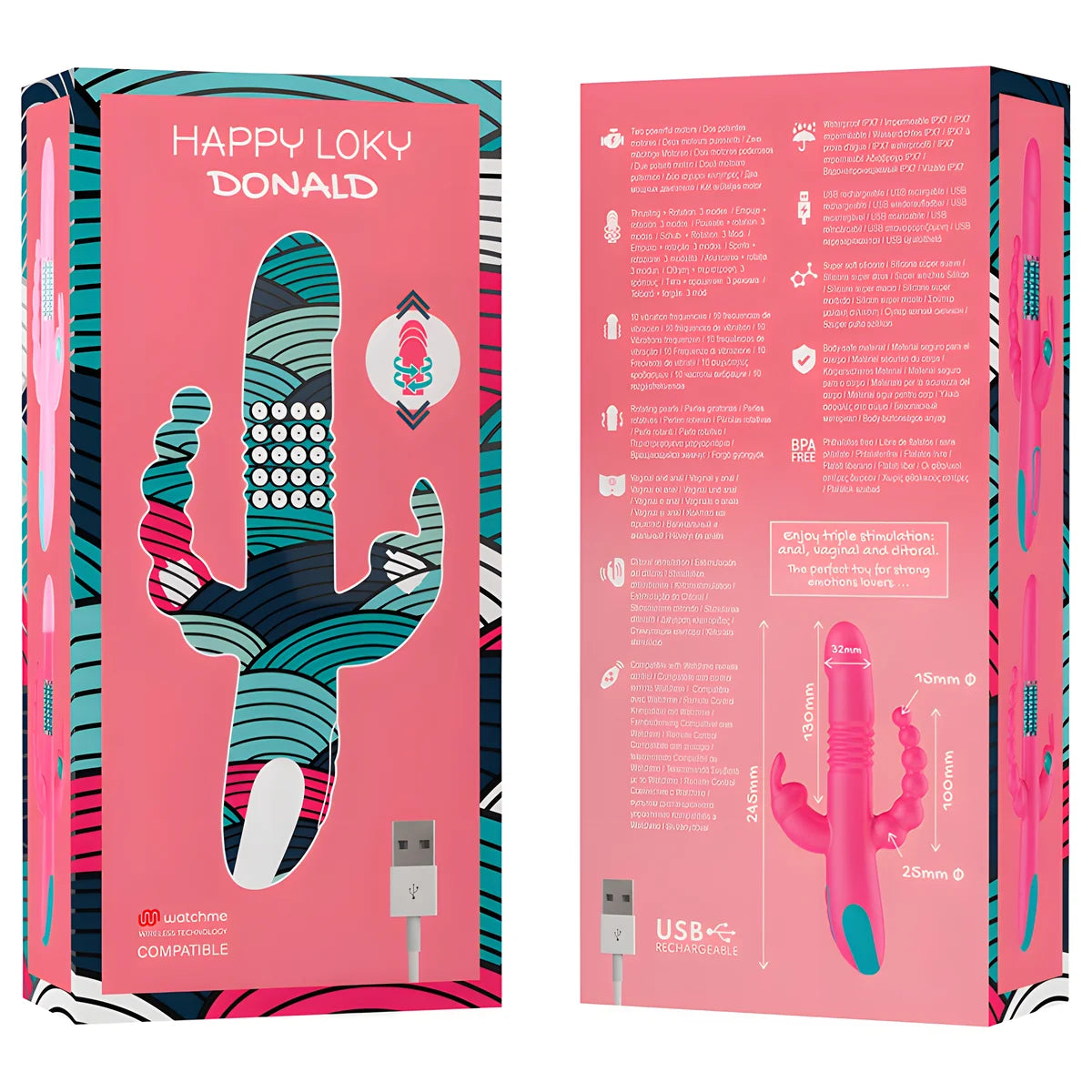 happy loky donald triple stimulation anal g spot clitoral watchme technologie sans fil compatible