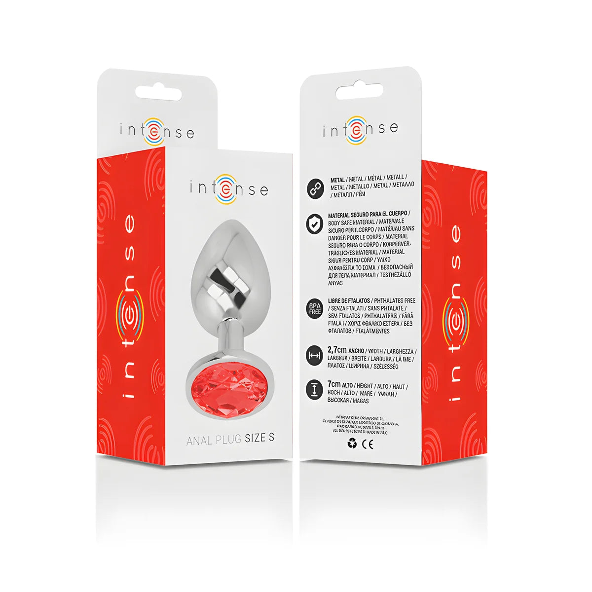 intense plug anal en metal aluminium avec cristal rouge taille s
