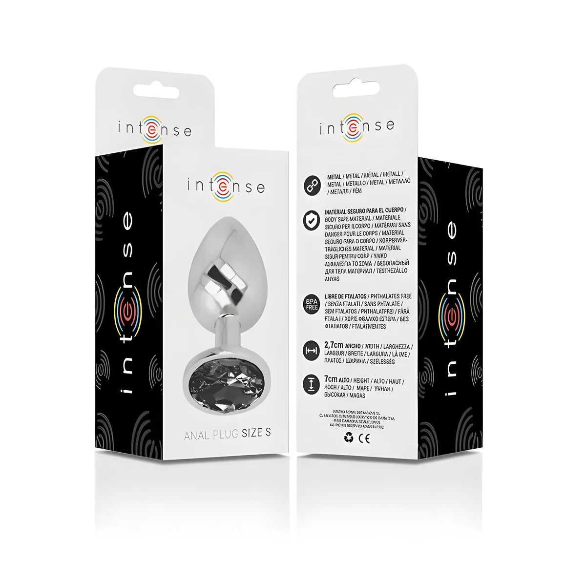 intense plug anal en metal aluminium avec cristal noir taille s