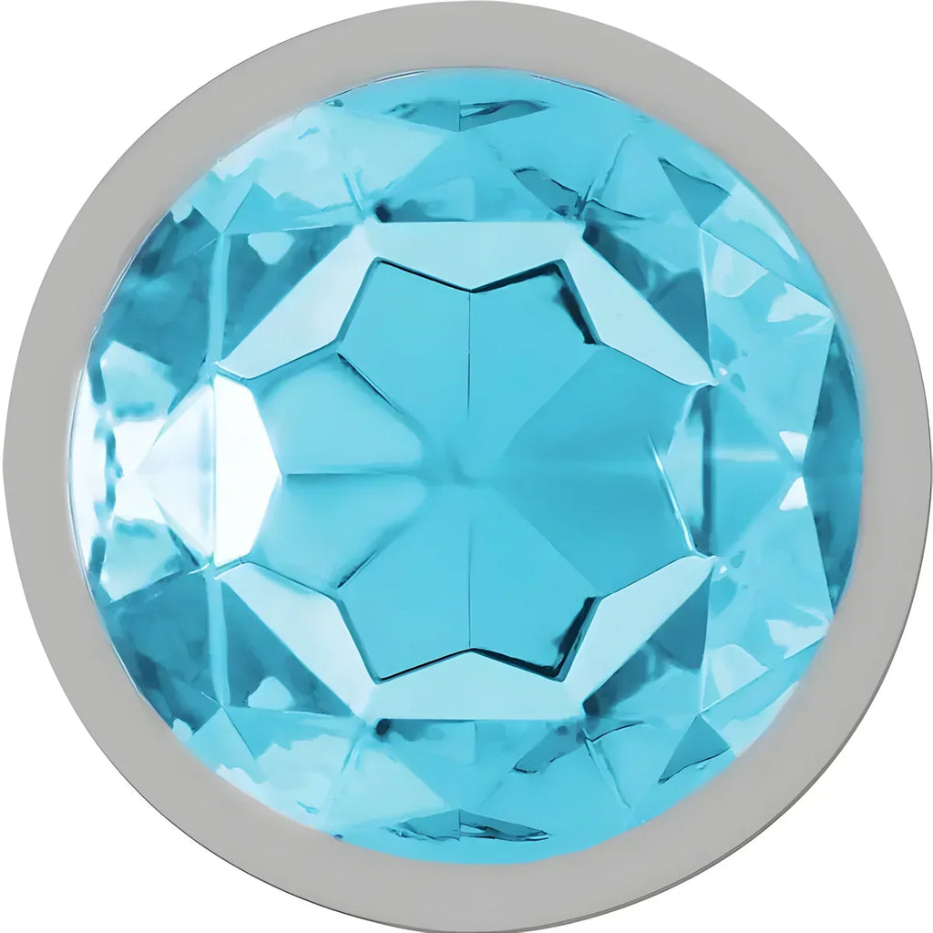Détail du cristal bleu du plug anal Intense en métal.