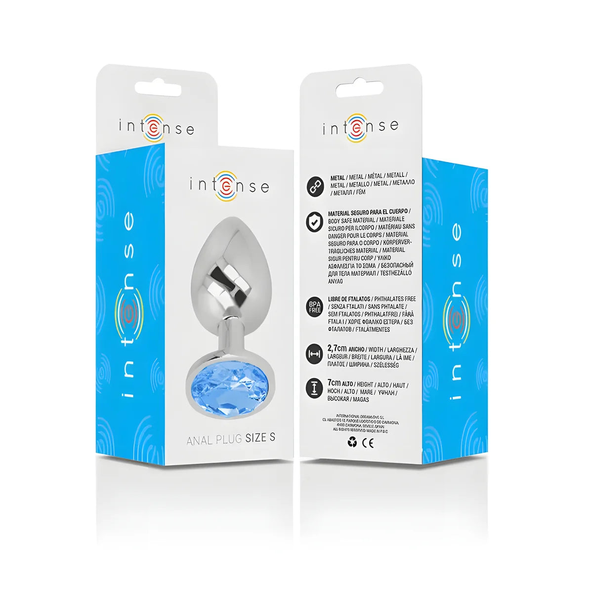 intense plug anal en metal aluminium avec cristal bleu taille s