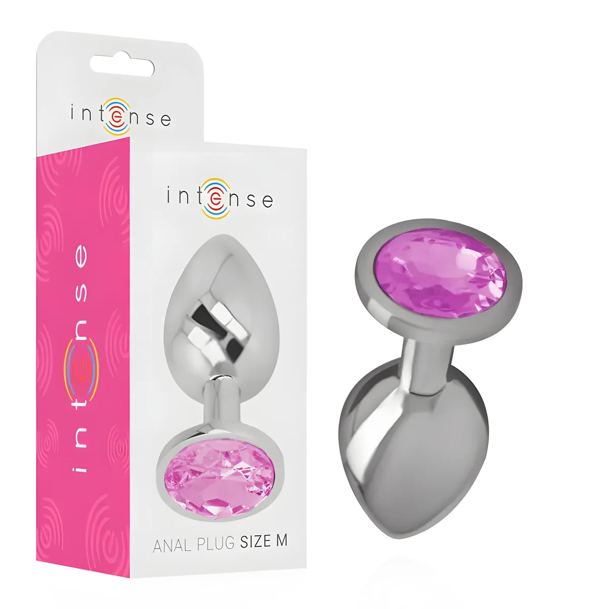 intense plug anal en metal aluminium avec cristal rose taille m