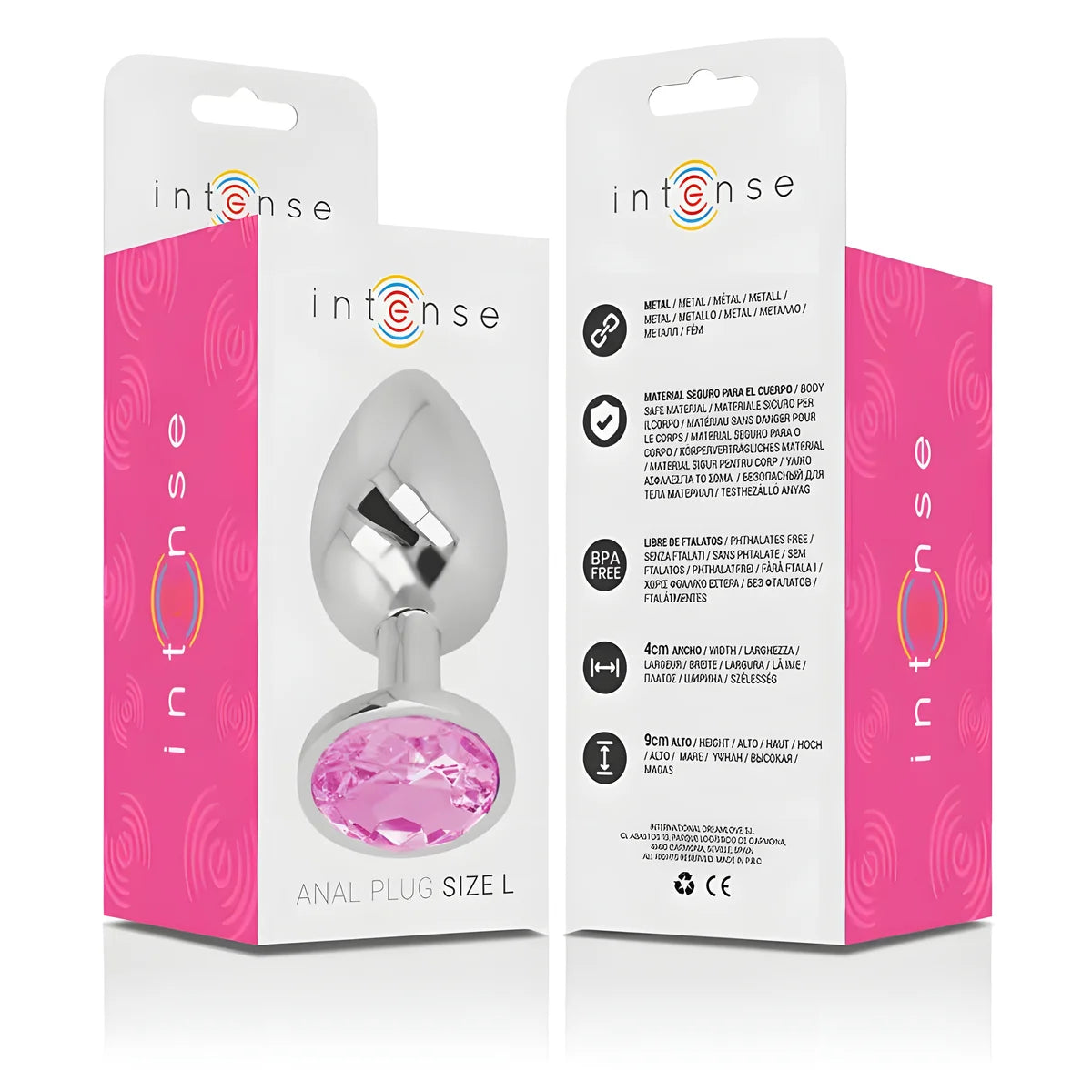 intense plug anal en metal aluminium avec cristal rose taille l