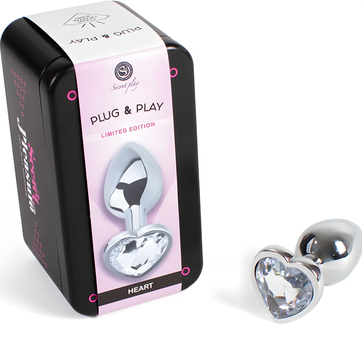 secretplay plug anal en metal coeur cristal clair petite taille 7 cm