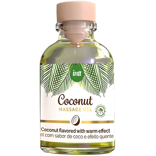 intt gel de massage vegan au saveur de coco et effet chauffant