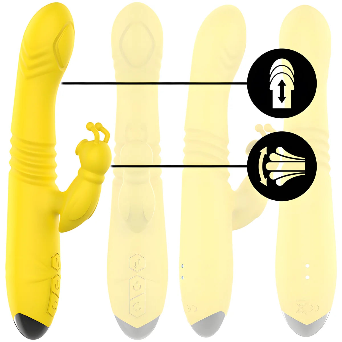 intense vibrateur multifonction toky up down avec stimulateur clitoral jaune