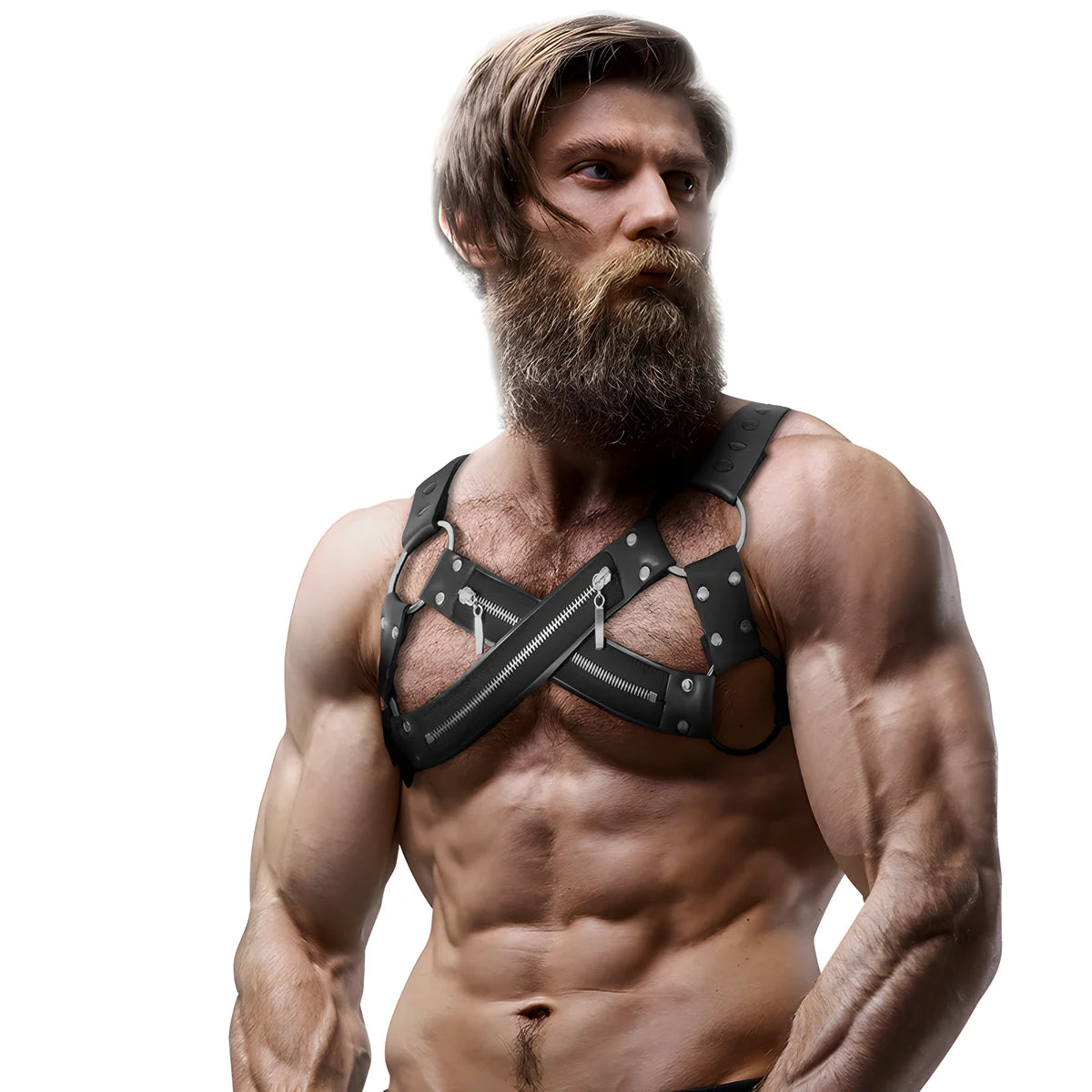 fetish submissive attitude harnais poitrine croise en neoprene ajustable avec fermeture eclair pour hommes
