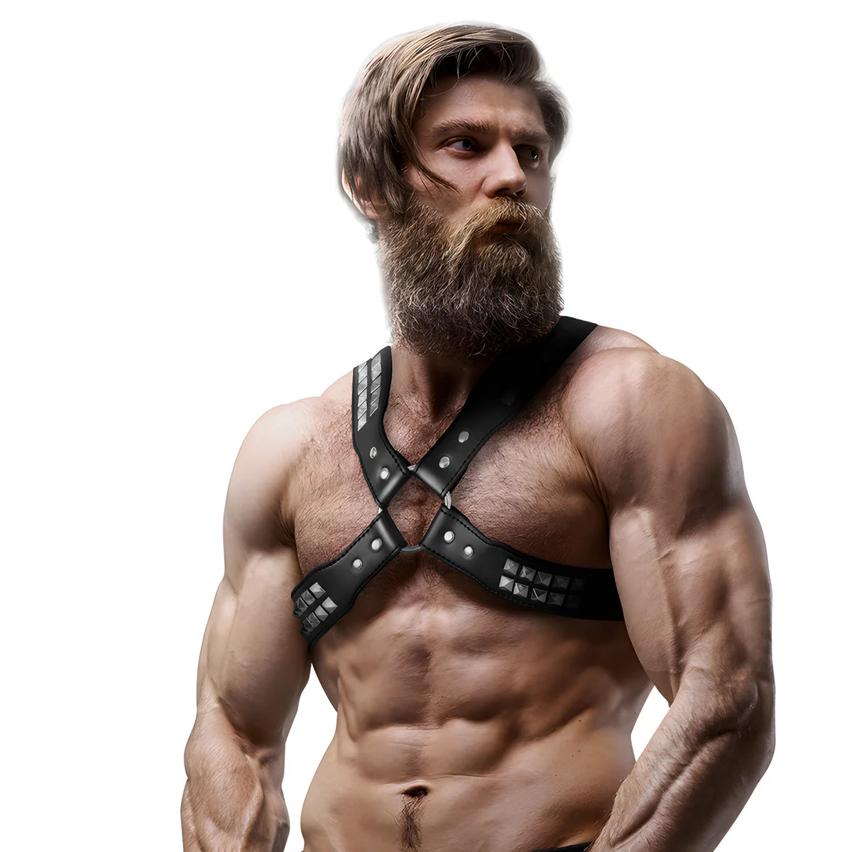 fetish submissive attitude harnais poitrine croisee en cuir ecologique pour hommes avec rivets