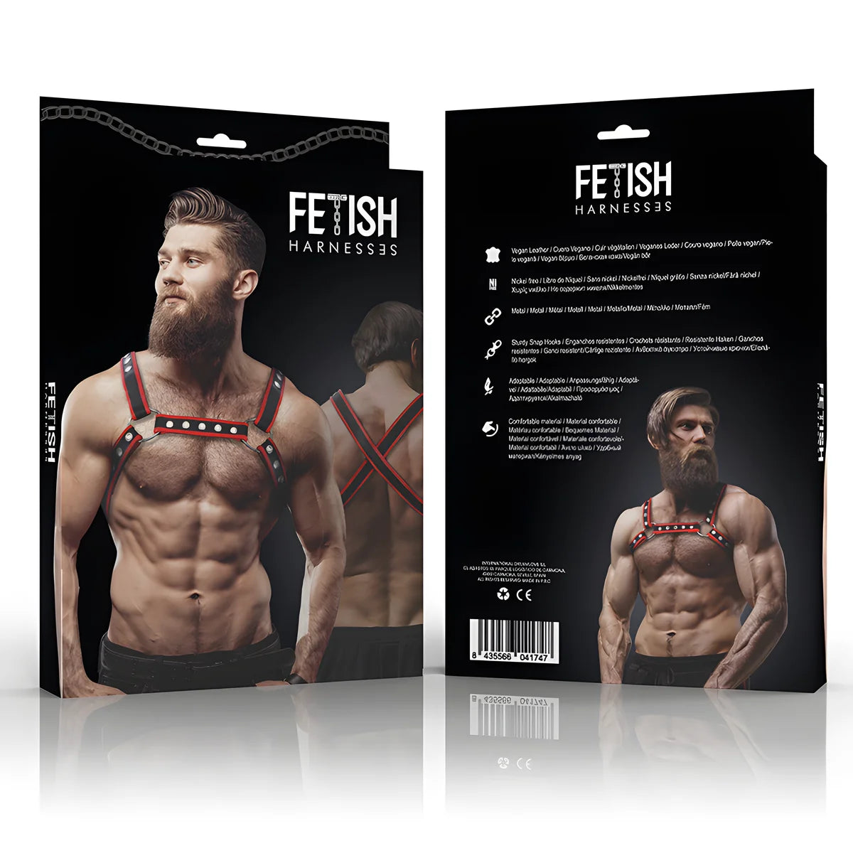 fetish submissive attitude harnais poitrine bulldog en cuir ecologique pour hommes noir rouge