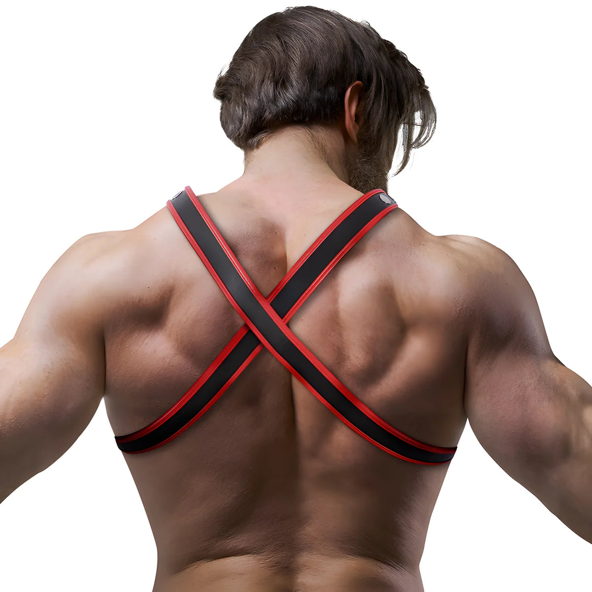 fetish submissive attitude harnais poitrine bulldog en cuir ecologique pour hommes noir rouge