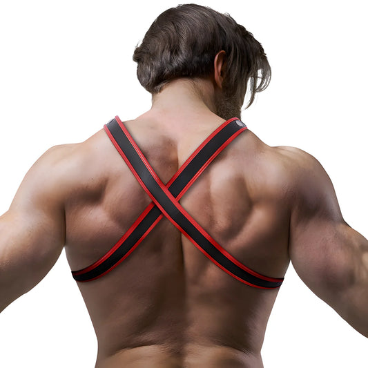 fetish submissive attitude harnais poitrine bulldog en cuir ecologique pour hommes noir rouge