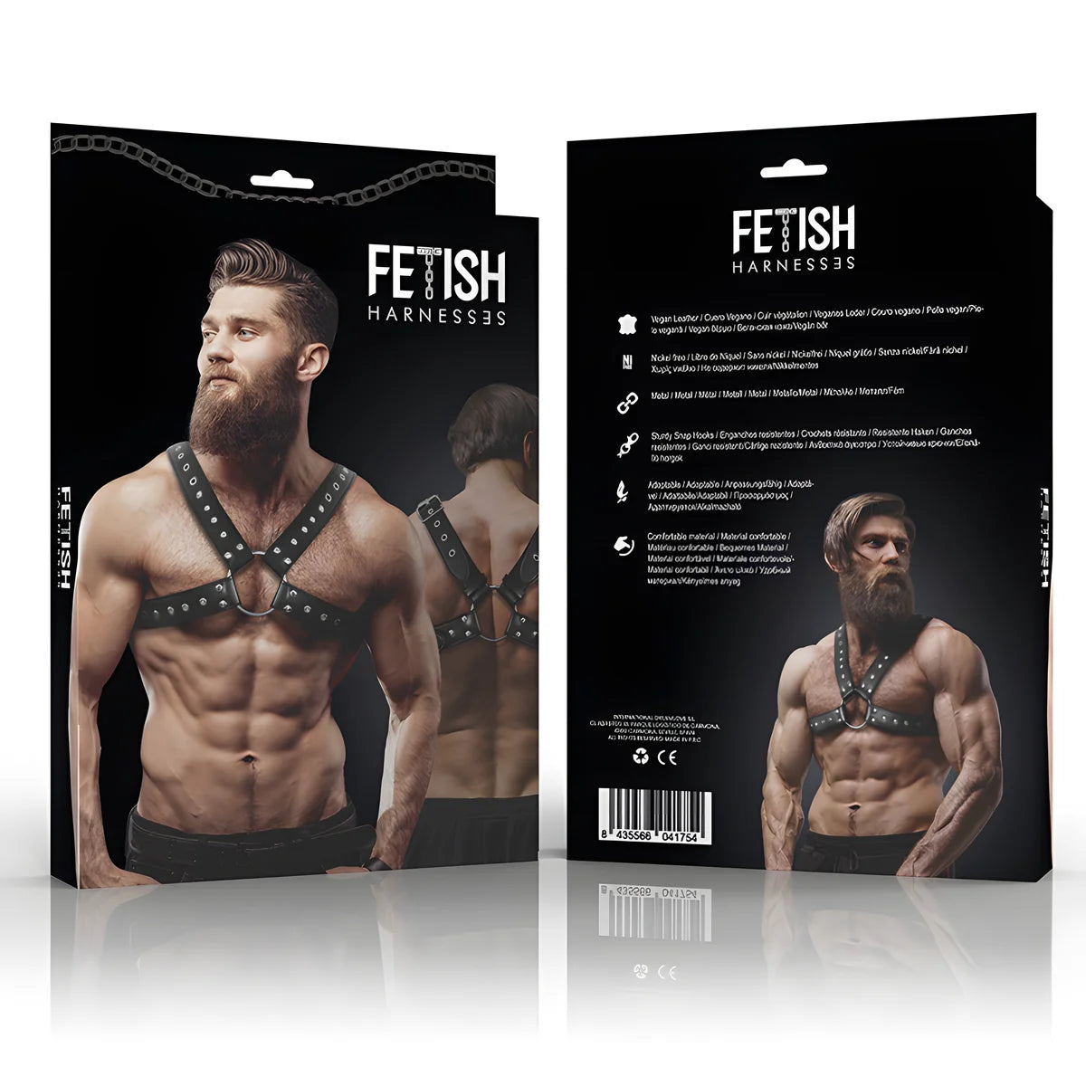fetish submissive attitude harnais poitrine cross over en cuir ecologique pour hommes avec clous