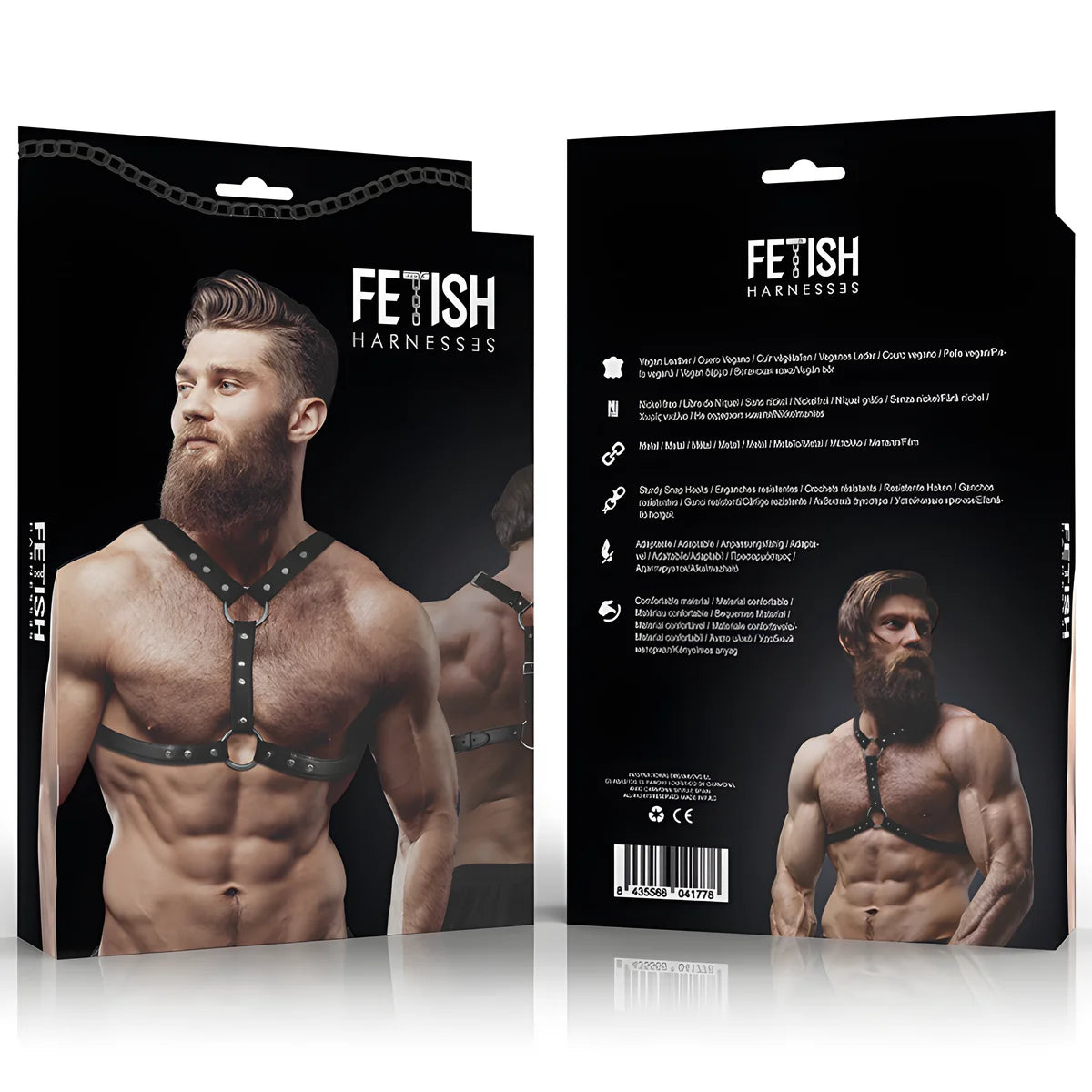 fetish submissive attitude harnais poitrine en cuir ecologique avec double support et clous pour hommes